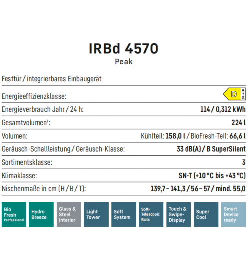 LIEBHERR利勃海尔 IRBd 4570  生物养鲜 嵌入式单门冰箱